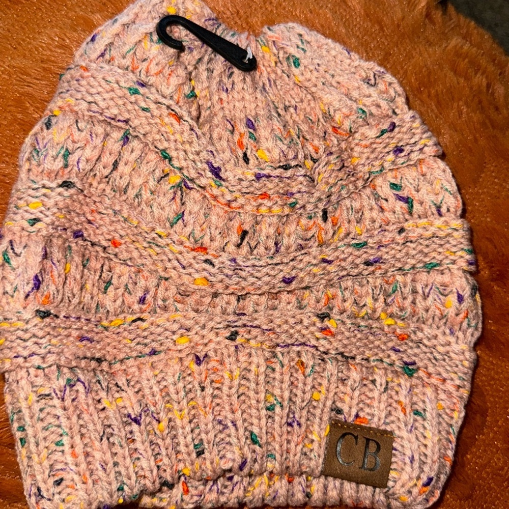 New - KNITTED BEANIE Ribbed Confetti Knit Beanie Tail Hat for‎ Adult